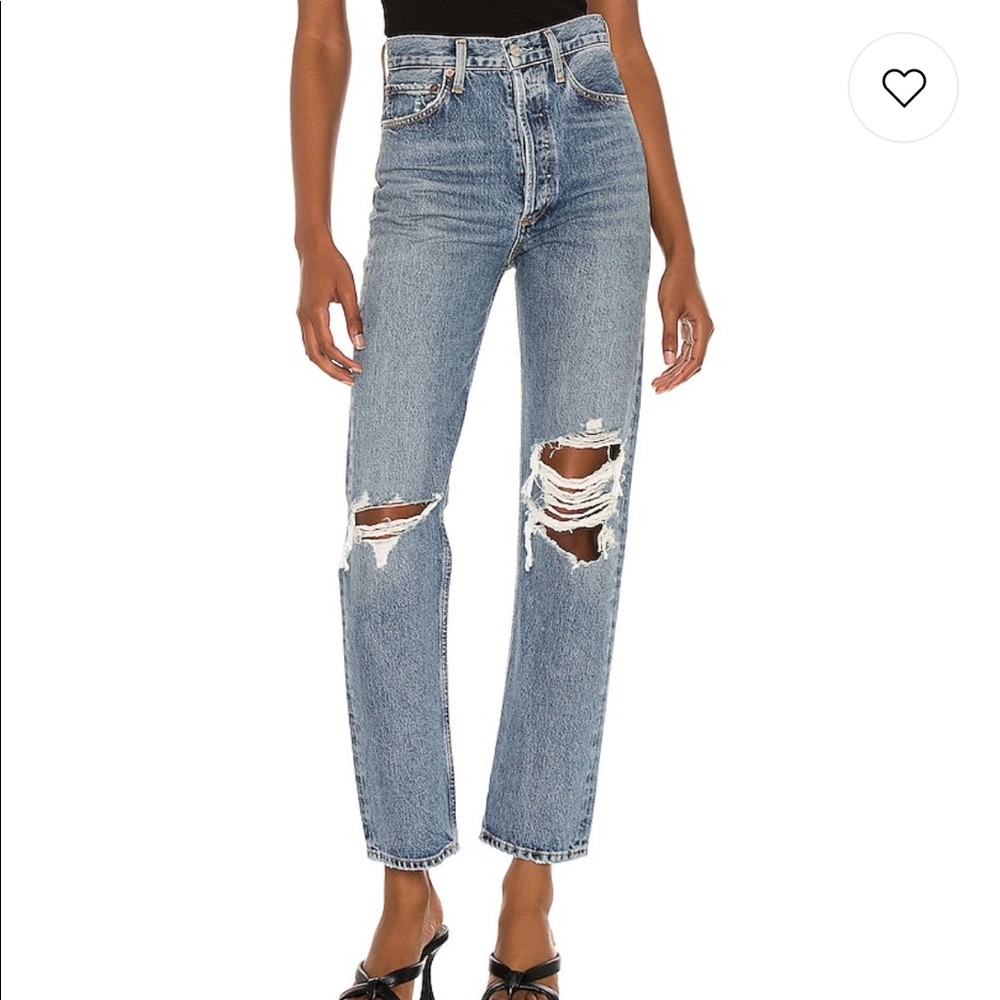 Agolde 90s Pinch Waist High Rise Straight jeans in Backdrop color.